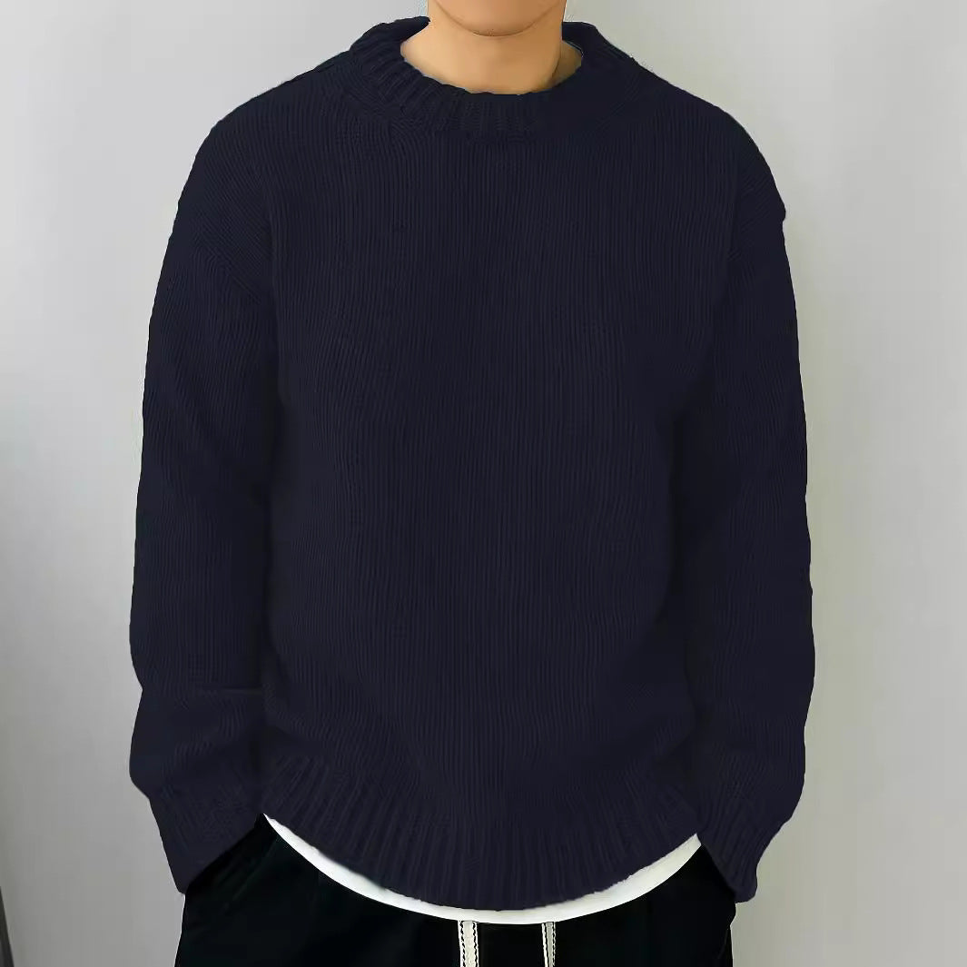Men’s Solid Color Loose Knit Pullover Sweater
