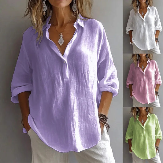 Relaxed Linen Button-Down Blouse