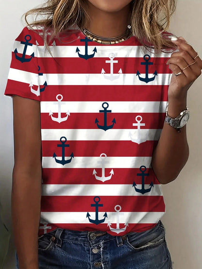 Chic Anchor Stripe Casual Tee