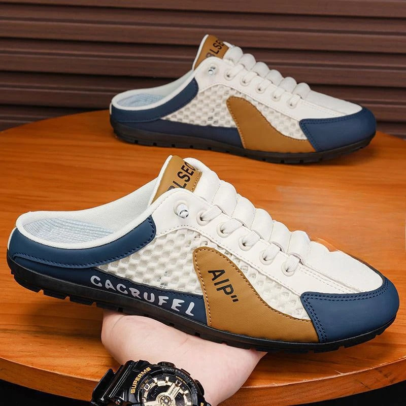 Breathable PU Leather Mesh Slides