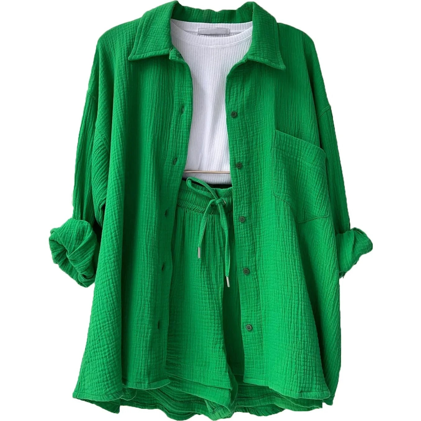 Two-Piece Button Up - Shorts & Vest Blouse