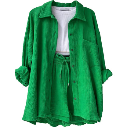 Two-Piece Button Up - Shorts & Vest Blouse