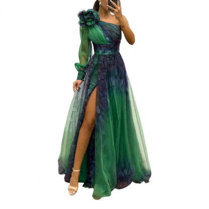 Elegant One-Shoulder Pleated Evening Gown