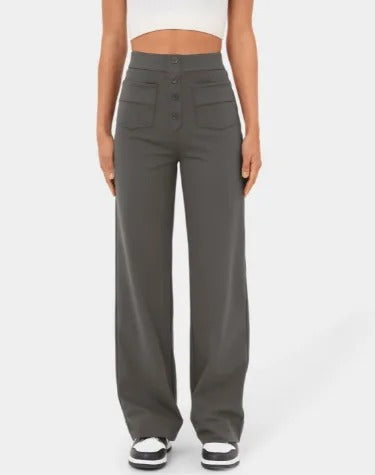 Buttoned Straight-Leg Cargo Pants
