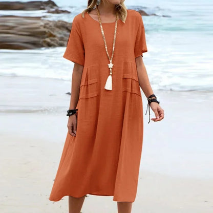 Simple Solid Cotton Linen Dress