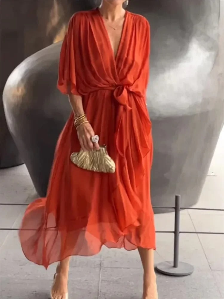 Chic V-Neck Long Dress