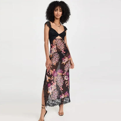 Rose Whisper Lace Floral Slit Dress