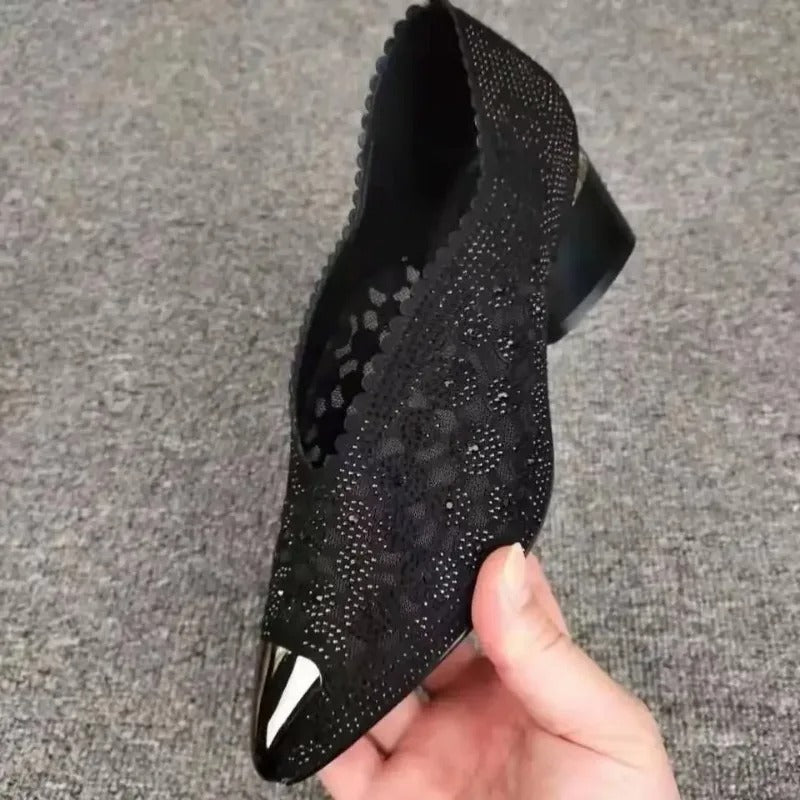 Black Bow Mesh Diamond Heels