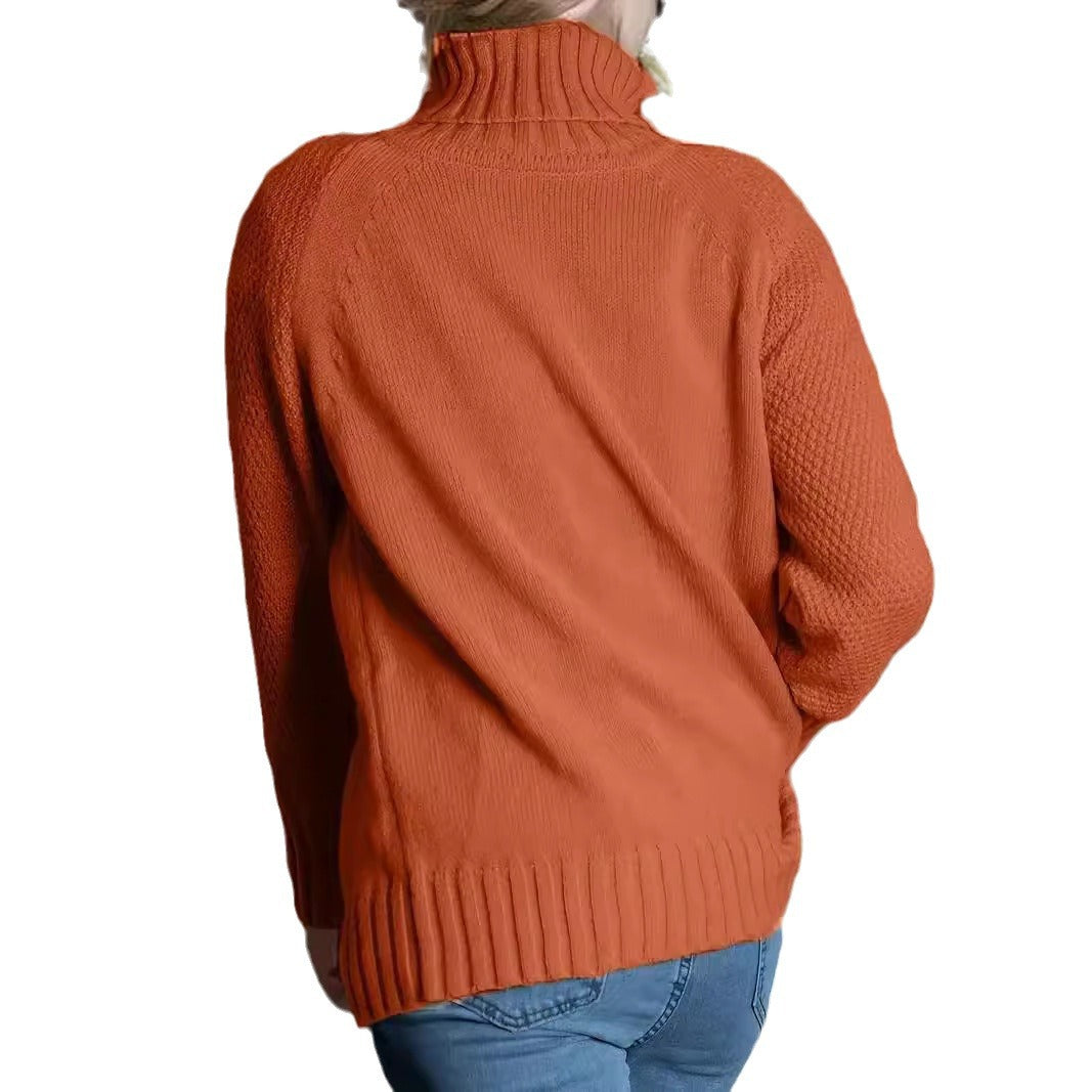 High Collar Loose Pullover Long Sleeve Sweater