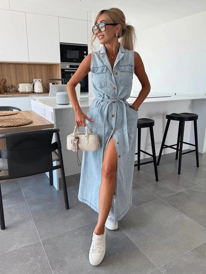 Elegant Y2K Denim Maxi Dress for Women