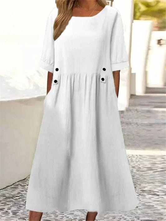 Elegant Cotton Linen Casual Dress