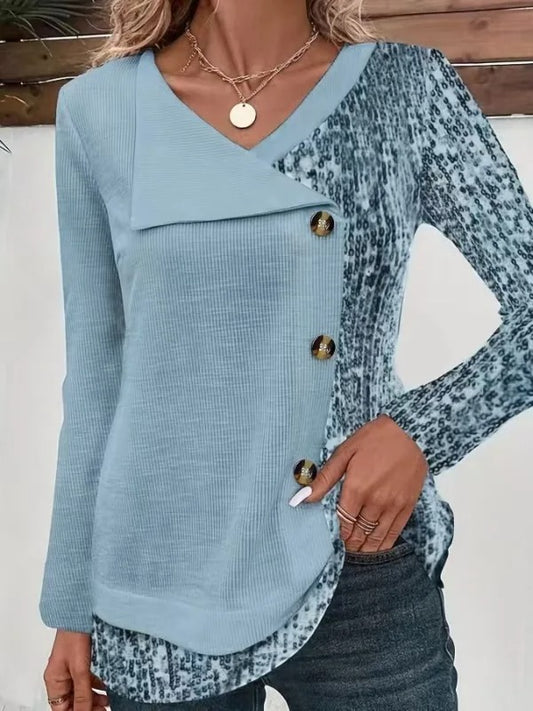 Vibe Stripe V-Neck Button Tee