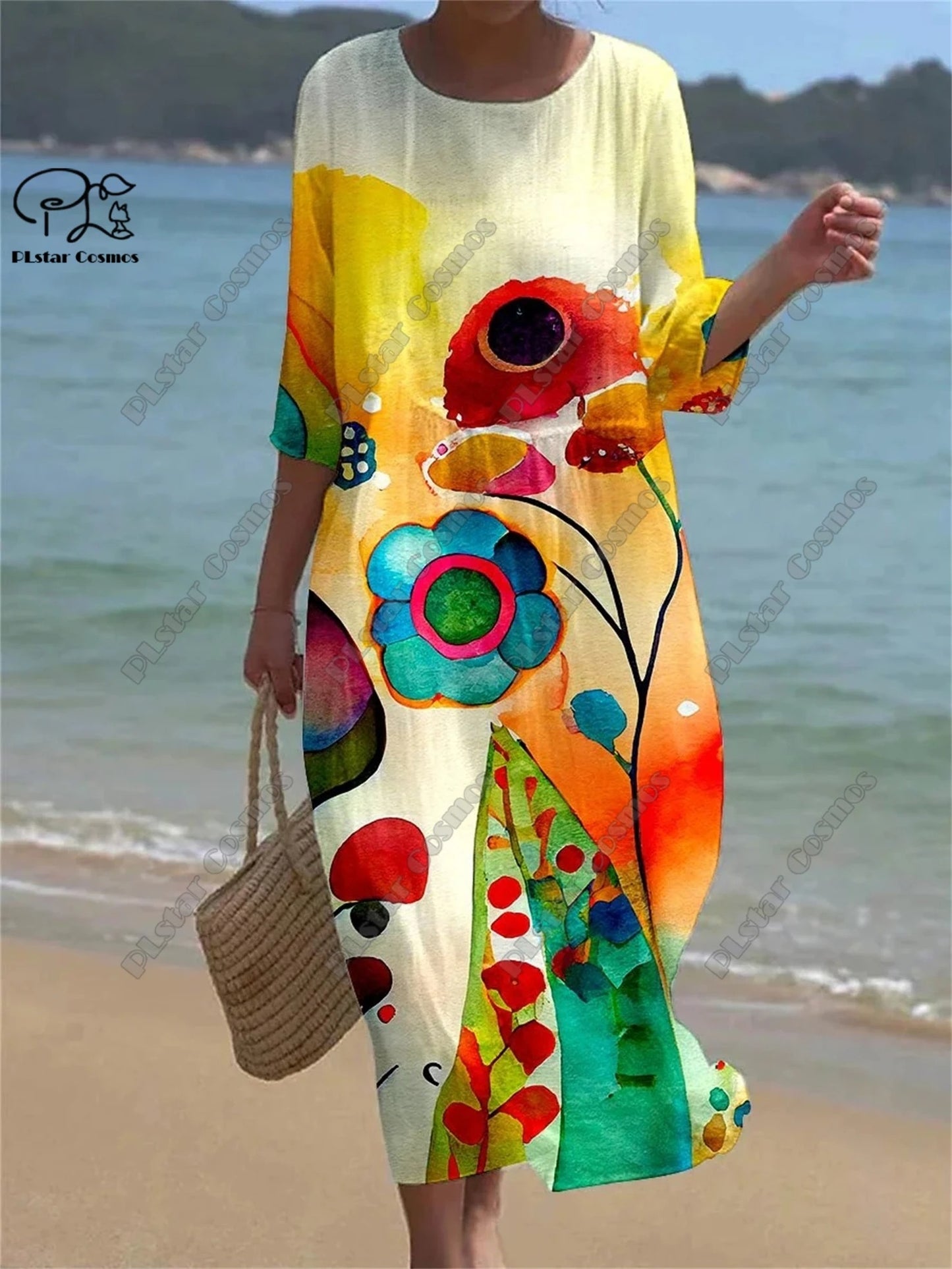 Vintage Floral 3D Printed Midi Dress