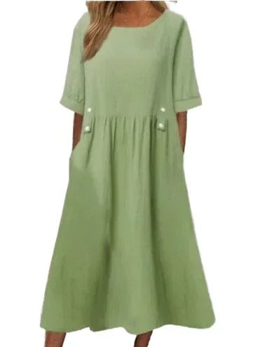Elegant Cotton Linen Casual Dress