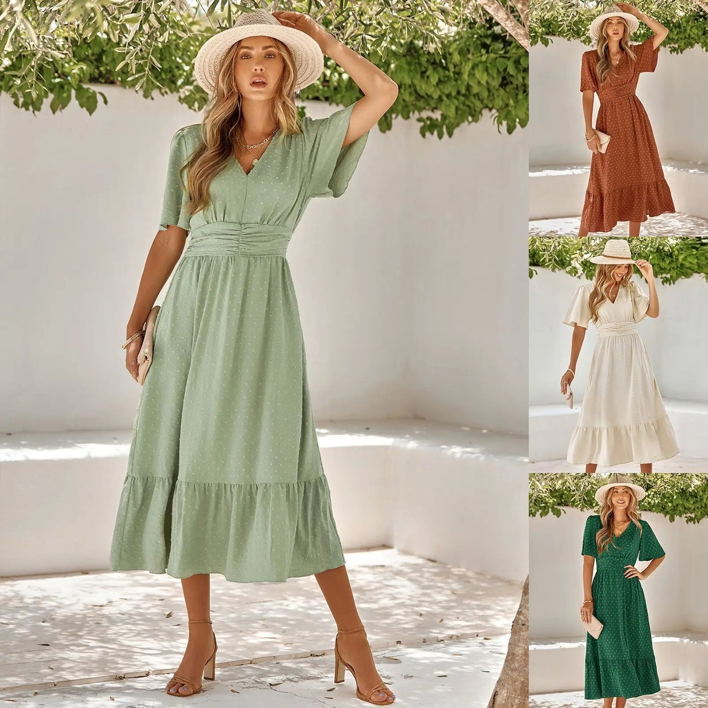 Elegant Lotus Sleeve Summer Dress