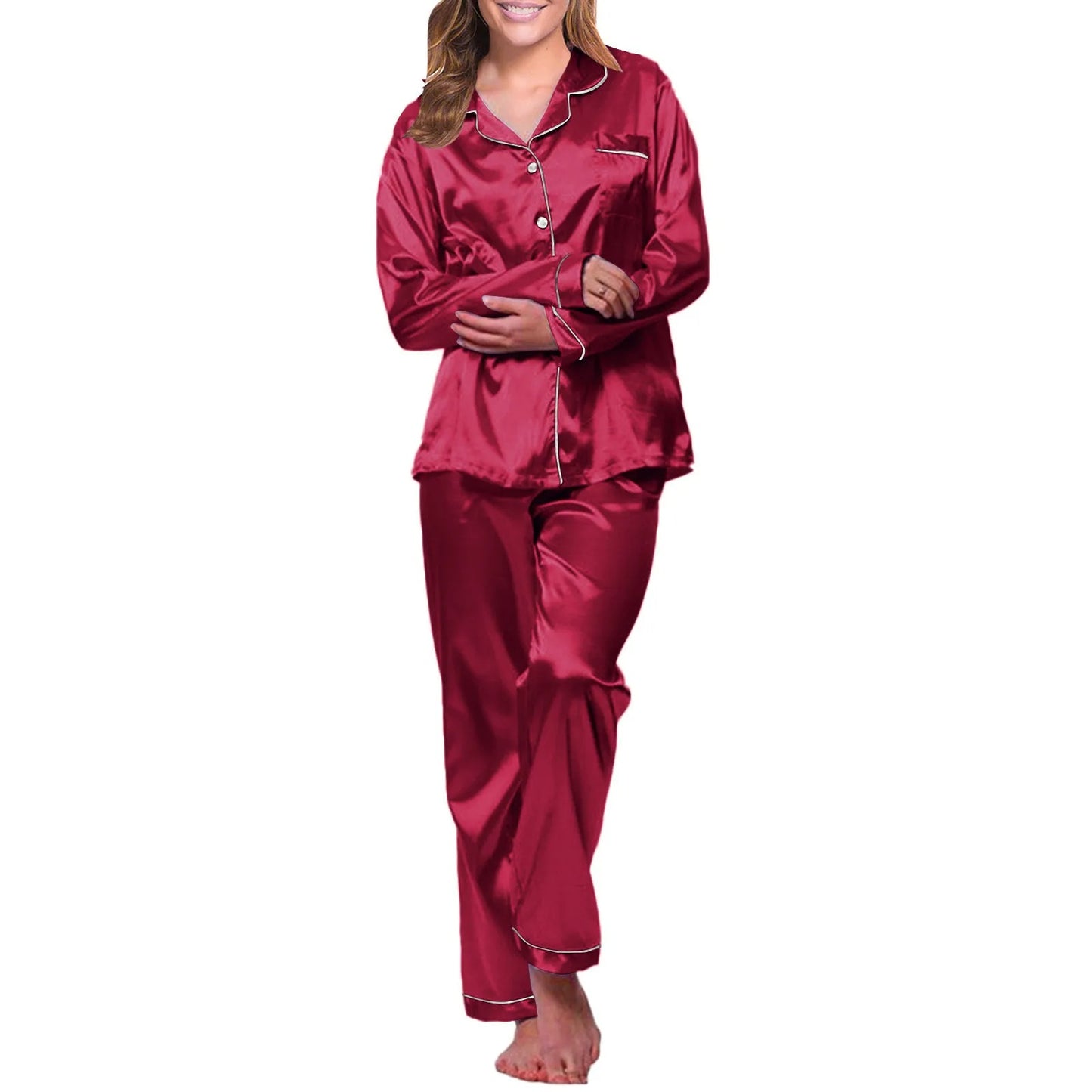 Silky Satin Button-Up Pajama Set