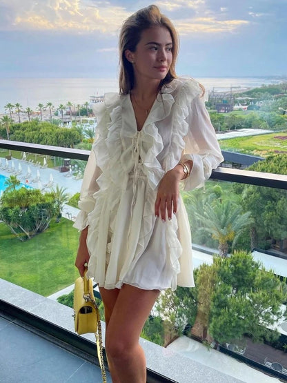 Sexy Sheer Lace Mesh Shirt Dress