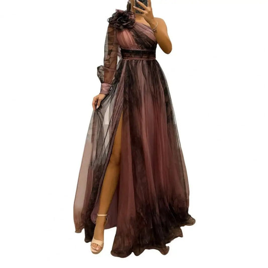 Elegant One-Shoulder Pleated Evening Gown