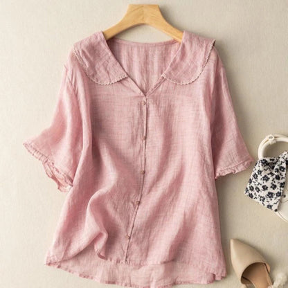 Classic Navy Collar Summer Blouse