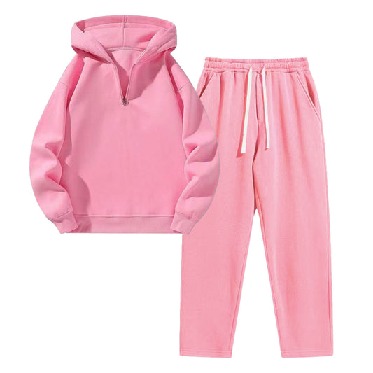 Women’s Casual Lapel Half-Zip Sweatshirt & Wide-Leg Pants Set