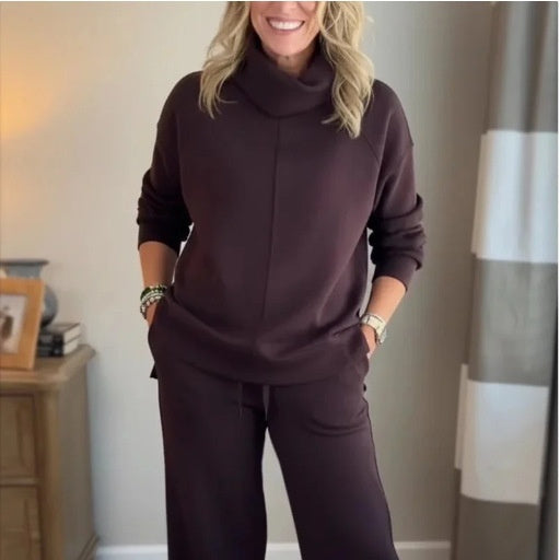 Women's Casual Two-Piece Set Hooded High-Neck Top