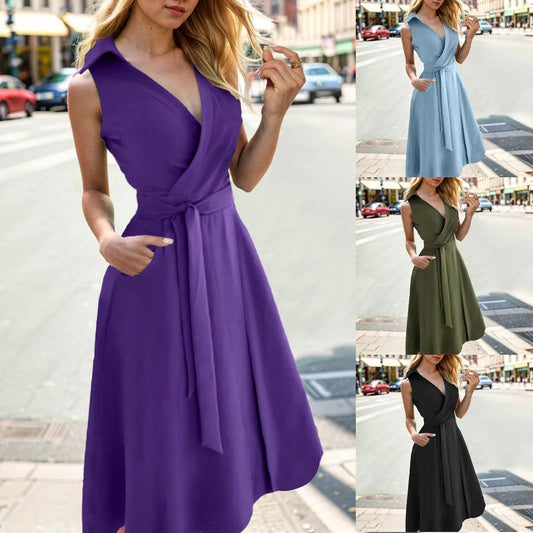 V-Neck Belted Summer Dress