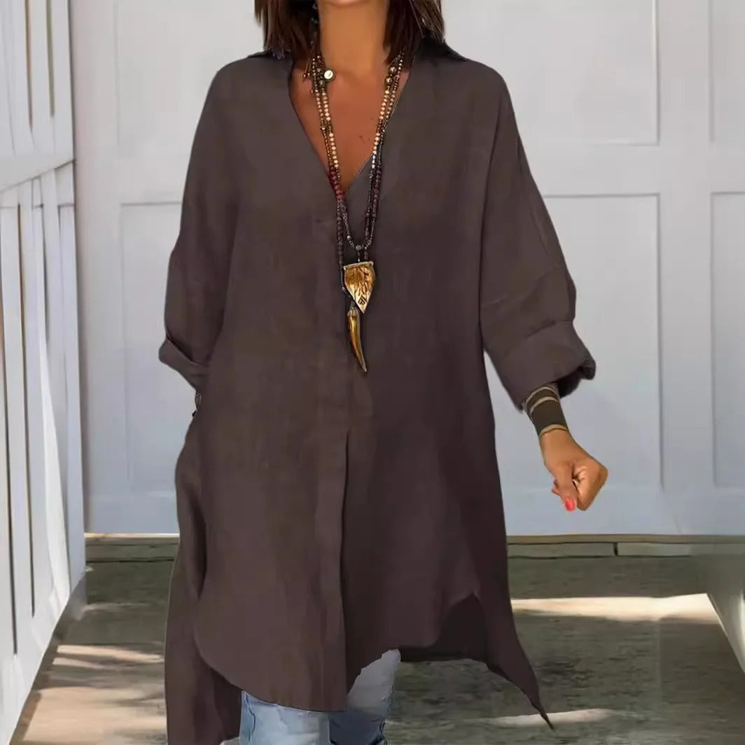 Linen Flow V-Neck Shirt Blouse