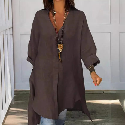 Linen Flow V-Neck Shirt Blouse