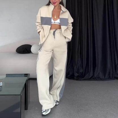 Cozy Contrast Casual Loose Suit