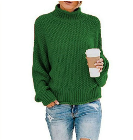 Women's Turtleneck Sweater Loose Solid Color