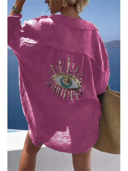 Sequin Eye Lapel Beach Shirt