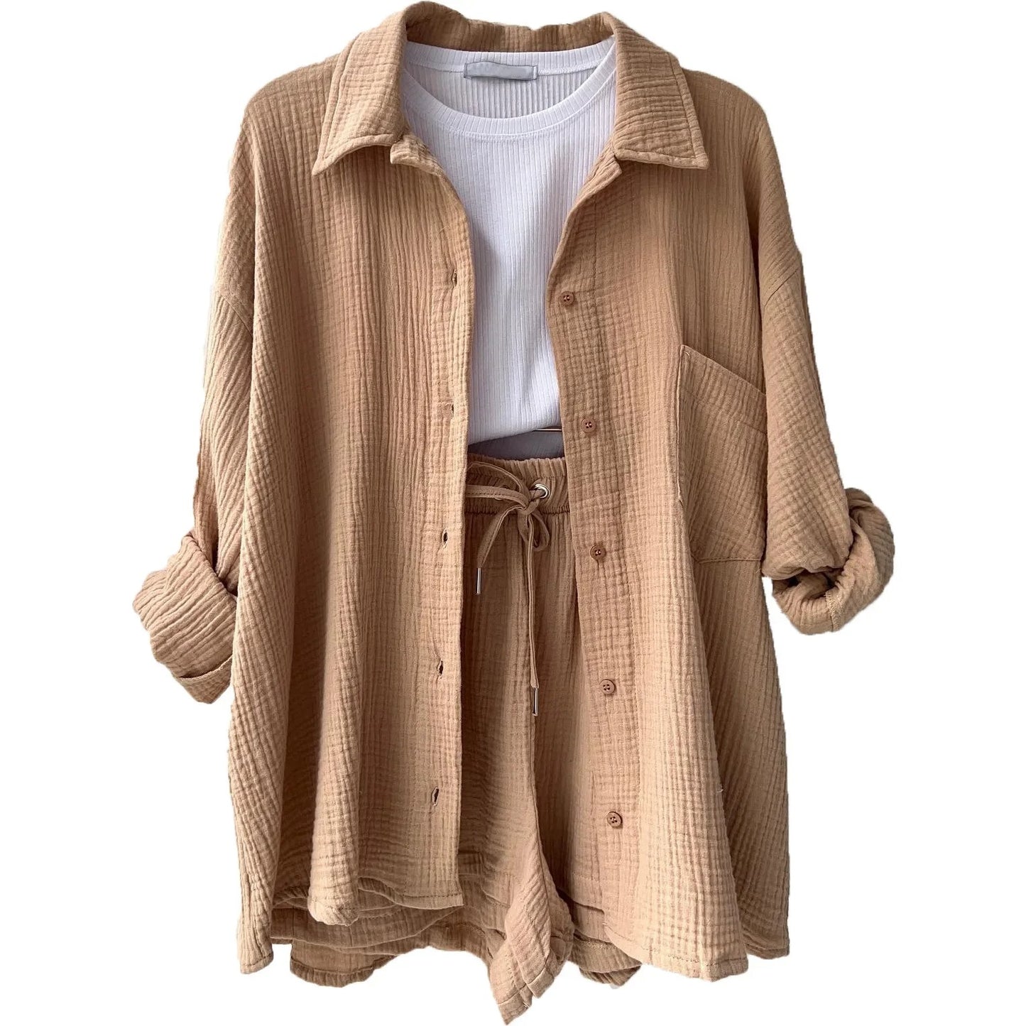 Two-Piece Button Up - Shorts & Vest Blouse