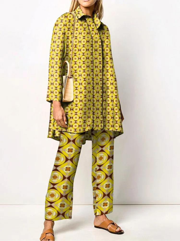 Vintage Print Loose Two-Piece Set