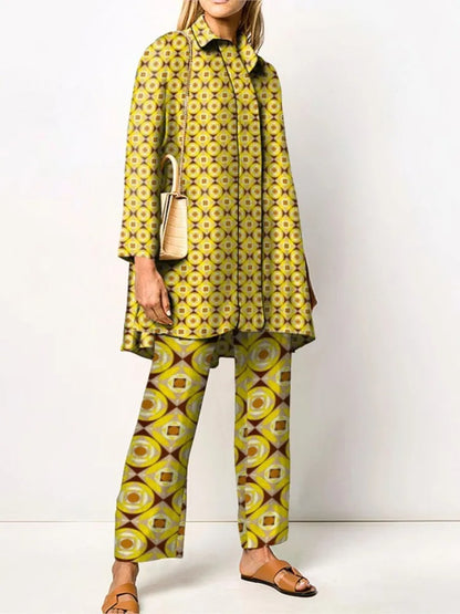 Vintage Print Loose Two-Piece Set