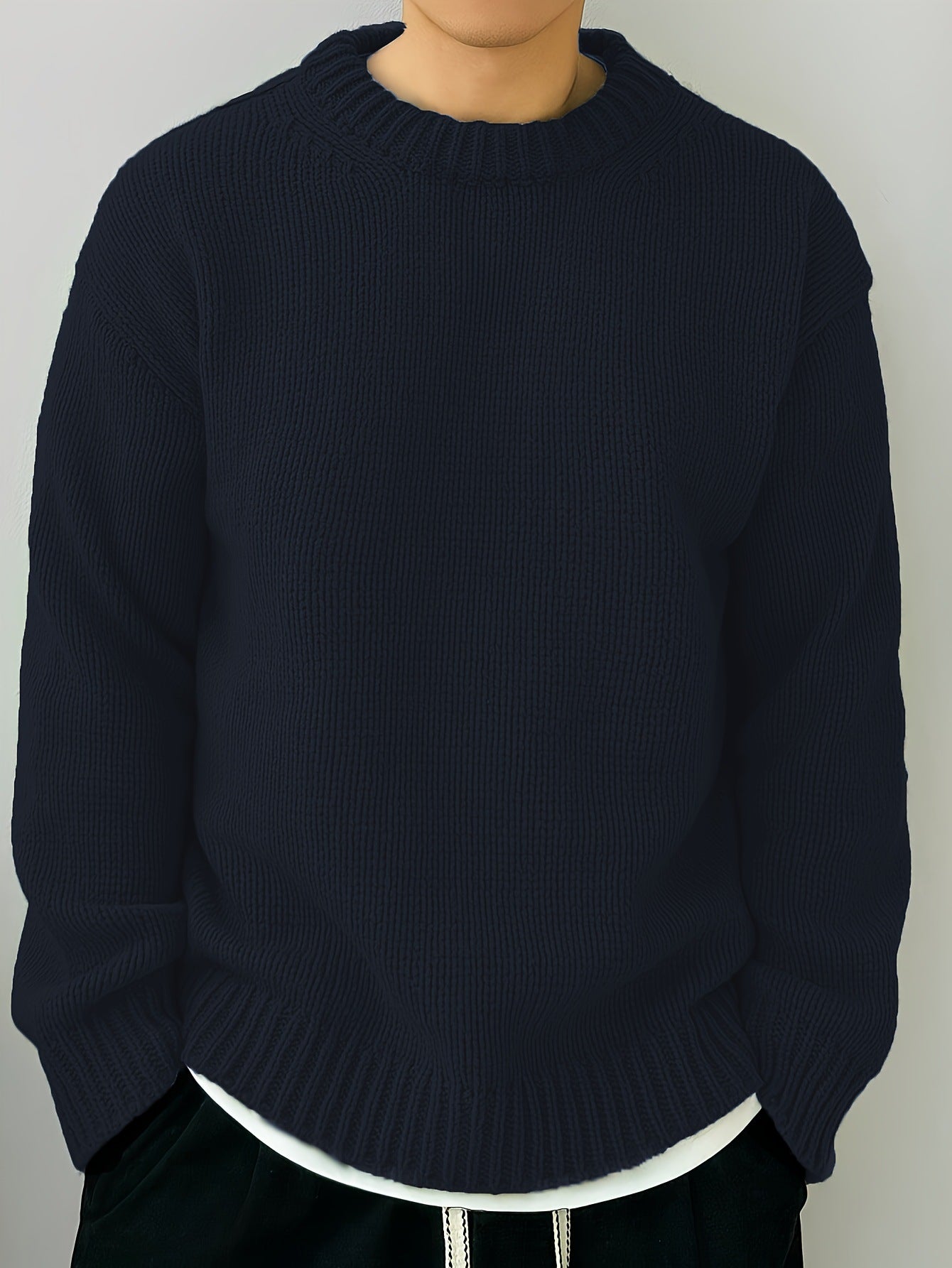 Men’s Solid Color Loose Knit Pullover Sweater