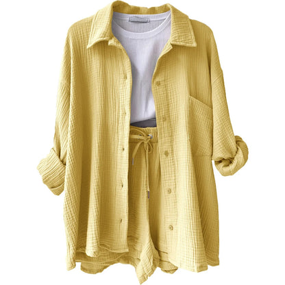 Two-Piece Button Up - Shorts & Vest Blouse