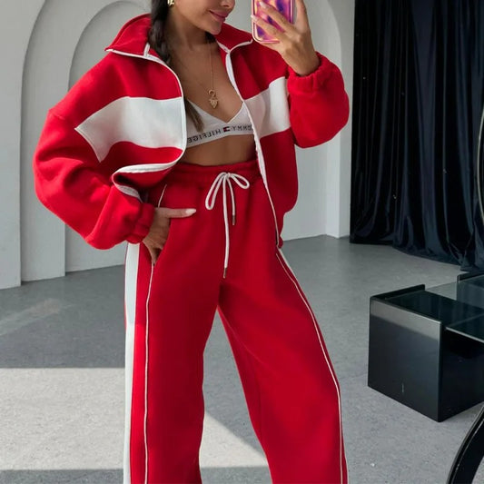 Cozy Contrast Casual Loose Suit