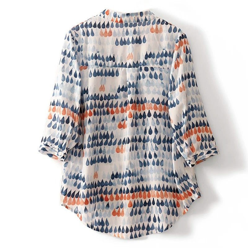 Vintage Chiffon Print Button Blouse