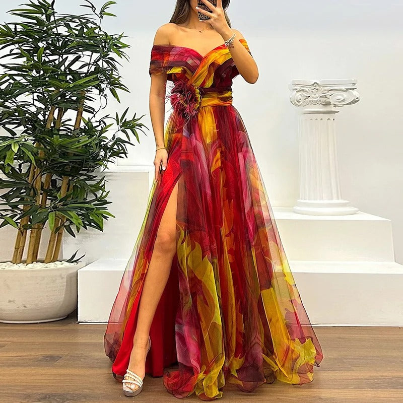Vintage One-Shoulder Pleated Mesh Dress