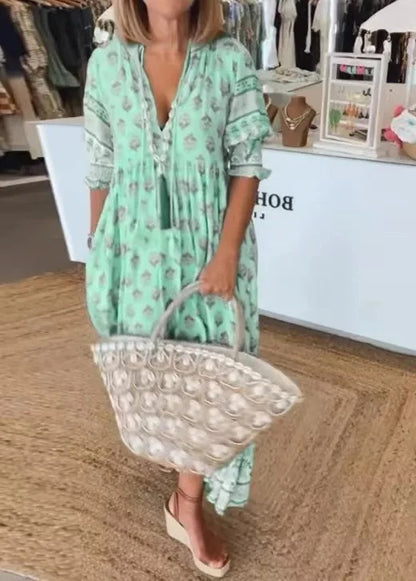 Boho V-neck Lantern Sleeve Dress