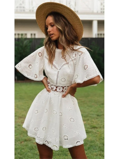Embroidered Bloom Backless Cotton Dress