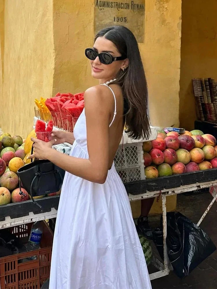 ZBZA Backless V-Neck Midi Dress