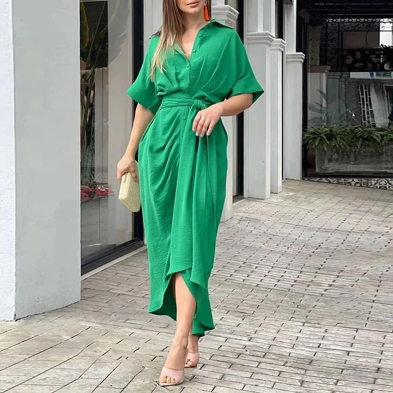 Autumn Elegance Printed Shirt Dress