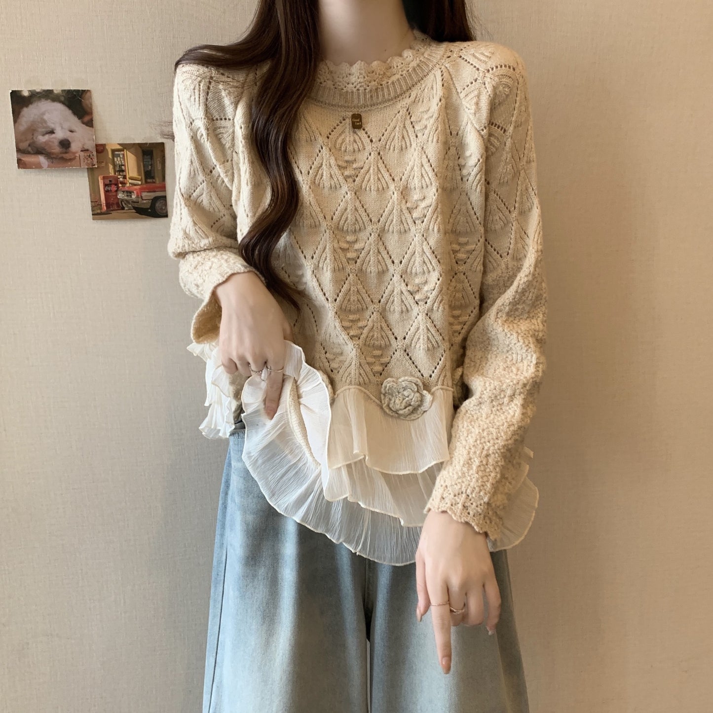 Women's Rose Lace Edge Sweater