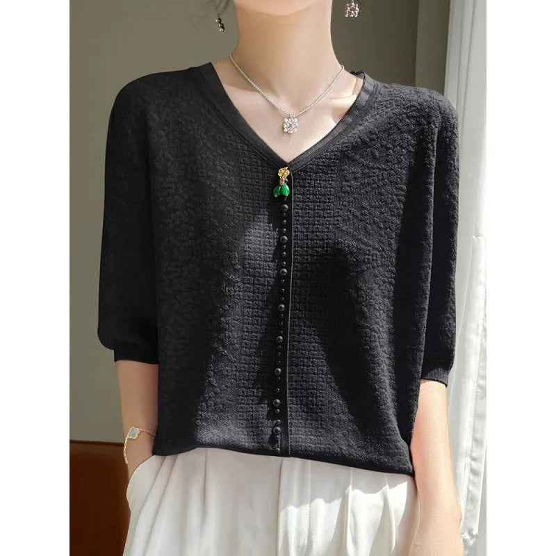 V-Neck Knitted Summer Top