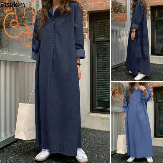 Oversized Korean Denim Maxi Dress