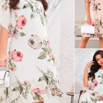 Elegant Printed Chiffon Round Dress