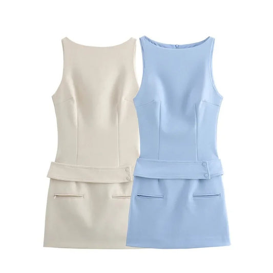 Chic Belted Sleeveless Cropped Dress