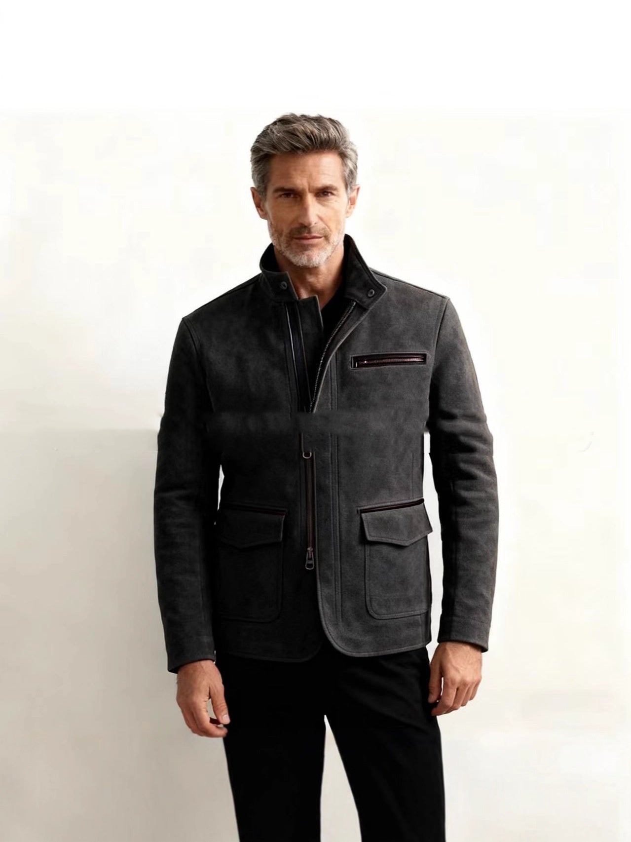 Men’s Stand-Up Collar Zip-Up Casual Vintage Jacket