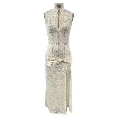 Sexy Lace High Slit Maxi Dress
